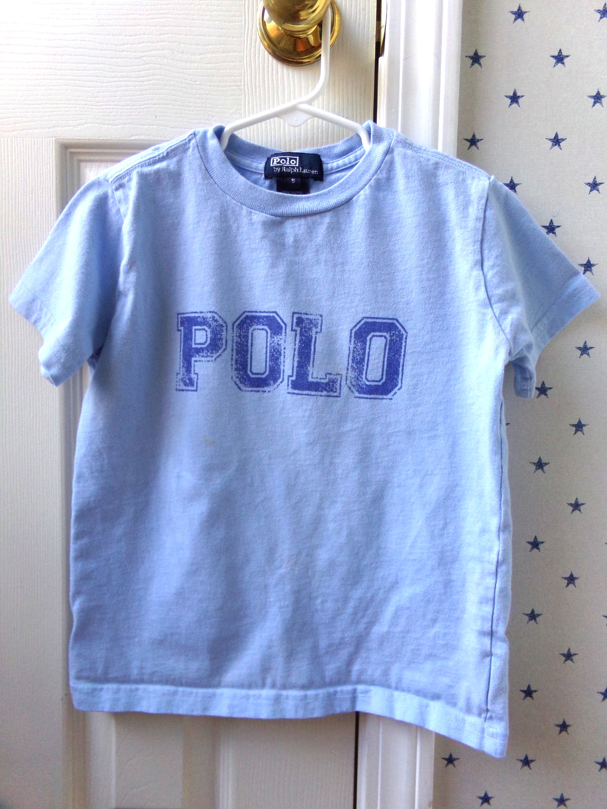 FLAW Boys Ralph Lauren T-Shirt POLO Logo Size 5 Blue 100% Cotton Vintage $45 Vtg