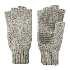 Men's Wool knitted Fingerless Ragg Gloves - Insulated Fleece Lining, Beige