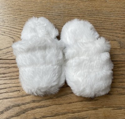 Matalan White Faux Fur Baby Slippers (12 18 Months) Excellent Condition