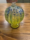 Hand Blown Hollow Art Glass Pumpkin Yellow Green Blue Loop Stem 5.75” — photo 6