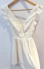 White/Cream Textured Tie Back Mini Dress Size 8-10 Summer Holiday Dress #drea6