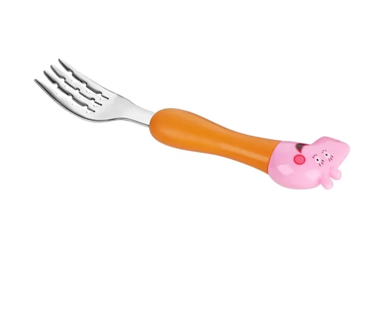 Juego de cubiertos creativos portátiles lindos con mango de animal de dibujos animados para niños de primaria de 4 piezas Foto 3 de 4