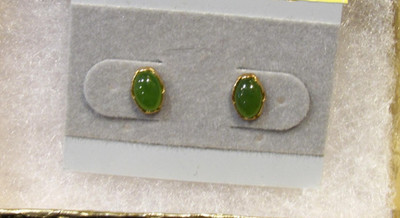DAINTY Vintage Wells Solid 14k gold Jade earrings with 12k GF Wells backs