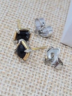 David Yurman Chatelain Ohrringe, 5 mm Onyx, Diamanten, 18 Karat & Sterlingsilber, neuwertig 
