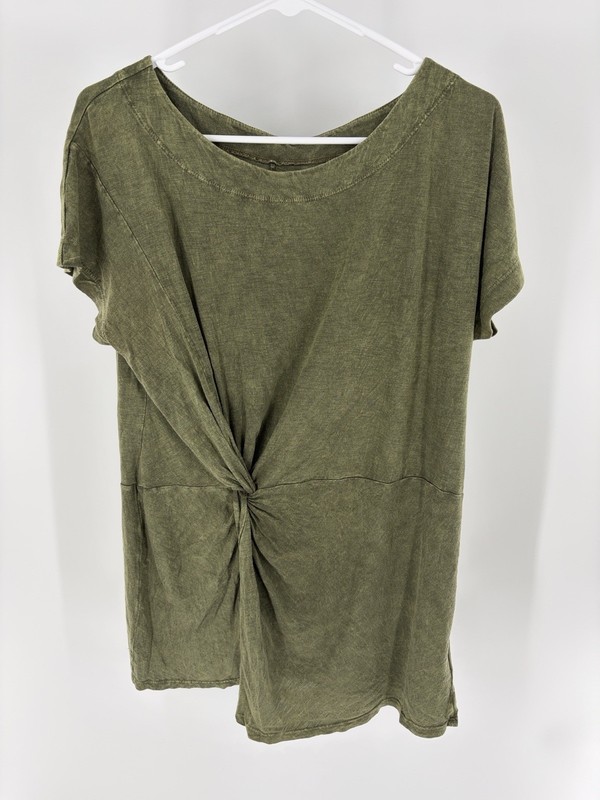 Anthropologie Women's Olive Green Solid Twist Front Scoop Neck Knit Top Cotton S