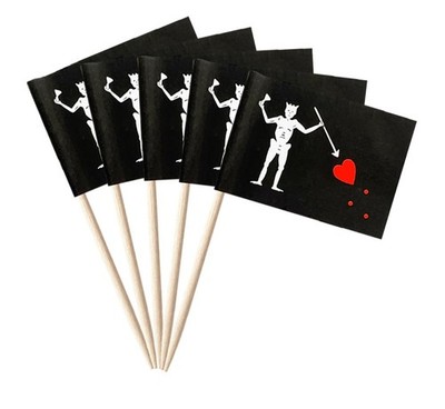 100 Pcs Blackbeard Flag Pirate Edward Teach Toothpick Flags Mini Small Pirate Ed