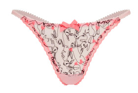 Agent Provocateur BUNNY tail thong M L sheer pink embroidery G String NEW