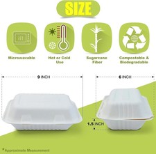250pc Bagasse Takeaway Containers 9 x 6inch Food Box Biodegradable Eco Friendly