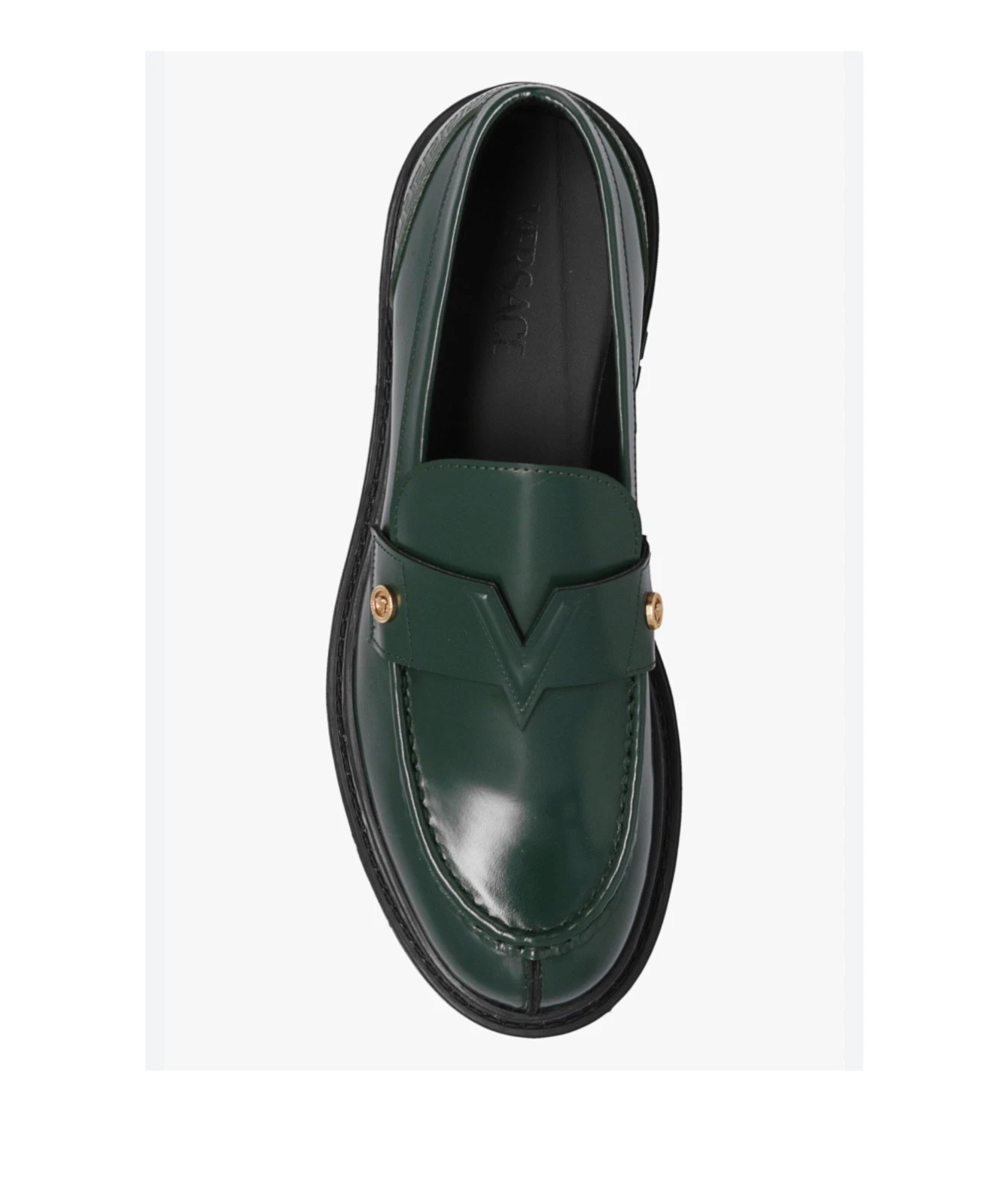 Versace — VERSACE Medusa-plaque Leather Loafers In Green in box with original tags