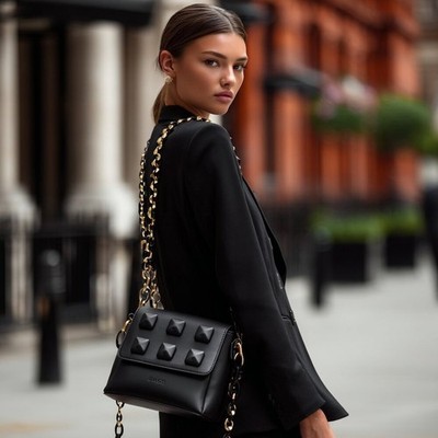 DASTI Studded Crossbody Handbag Black   Medium Size Purse