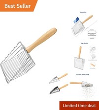 Durable Beech Wood and Steel Cat Litter Scoop - Fast Sifting for Busy Owners