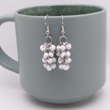 Handmade Chainmaille Earrings - Shaggy Loops - White v2 - French Hook