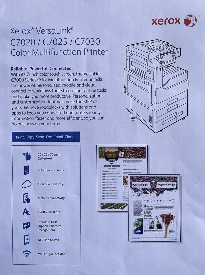 Fotocopiatrice Multifunzione A3 Laser A Colori Xerox VersaLink C7020 - Immagine 3 di 4