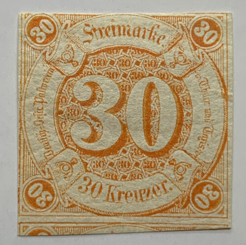 1859 THURNS AND TAXIS 30KR STAMP #52 MINT HINGED IMPERF - Picture 1 of 2