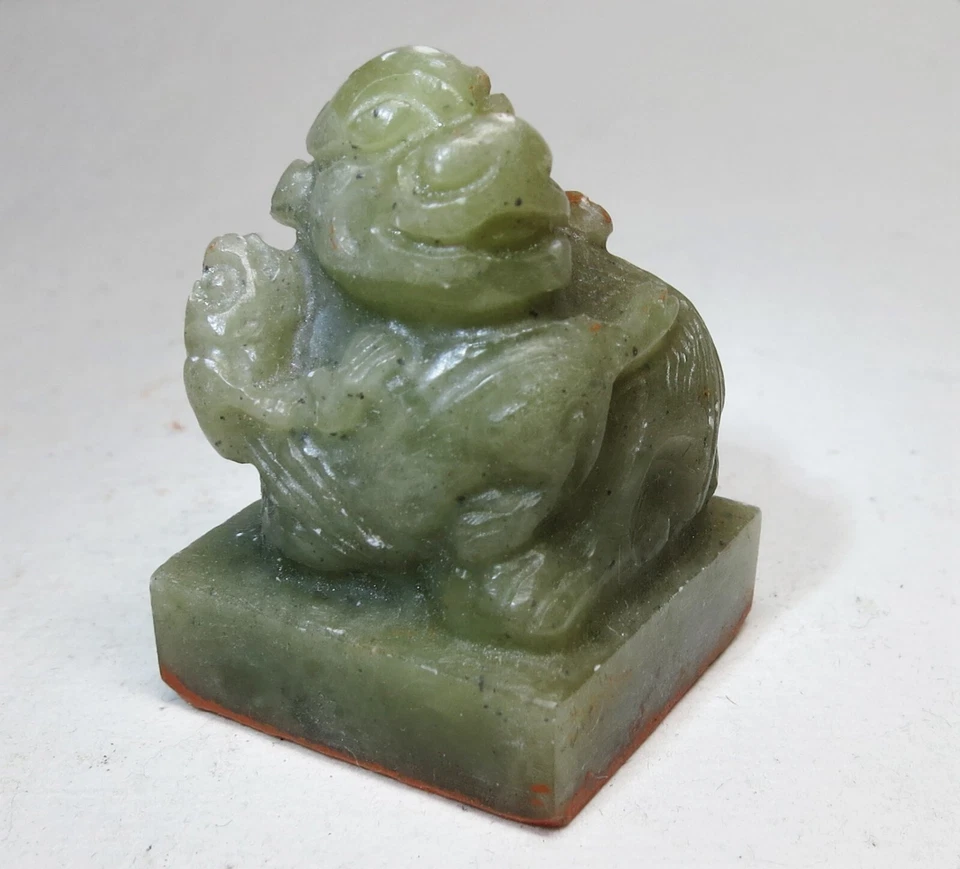 2 sellos chinos antiguos Shou Shan y piedra de jabón bien tallados Foto 3 de 4