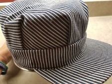 NOS Vintage XS Railroad Train Conductor Engineer Fitted Cap Hickory Stripe USA