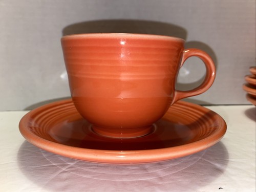 Lot Homer Laughlin Fiestaware (7) Cups (8) Saucers Persimmon Color 1995-2004 - Picture 9 of 12