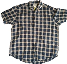 Duluth Trading Co Shirt Mens Large Blue Plaid Short Sleeve Button Up Cotton