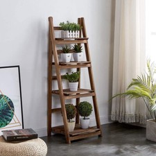 Industrial Wooden Ladder Shelf Plant Stand Folding Rack Open Storage Organizer