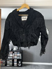 Vintage Y2k 90s Wilson’s Fringe Tassel Cropped Genuine Suede Jacket Uk 12 10