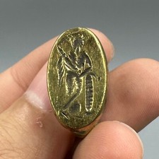 Unique ancient Roman king intaglio bronze cleaned ring wearable piece