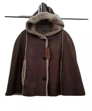 M Missoni Brown Leather Cape Poncho Jacket Shearling Coat Size 6 Italy 42 Nwt 2k