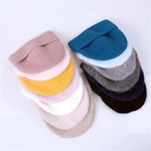Sombrero de punto de invierno para mujer Angora piel de conejo cachemir gorro grueso cálido - Imagen 5 de 32