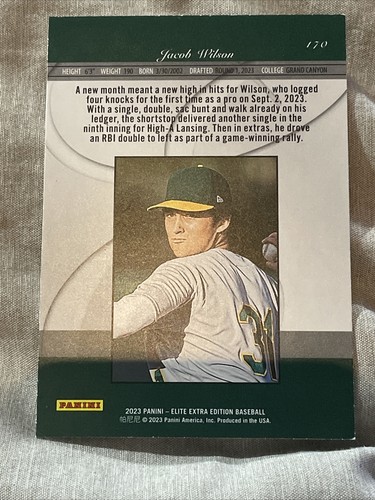 2023 Panini Elite Extra Edition Green RC #170 JACOB WILSON- OAKLAND ATHLETICS 🔥 - Picture 3 of 3