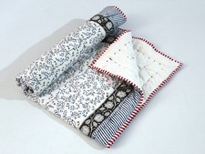 Indian Black Floral Hand Block Stitching Blanket Cotton Reversible Baby Quilted