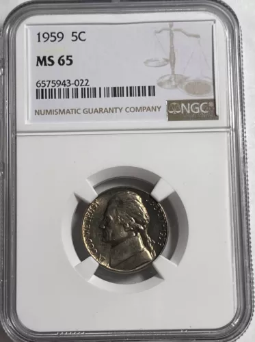 1959 Jefferson 5C NGC MS65 (#16001) Fresh holder. Nice with decent steps..
