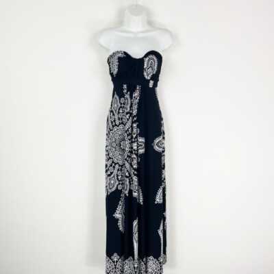 . Ax Paris schwarz weiß Print Stretch schulterfrei Sommer Maxikleid Gr. 12