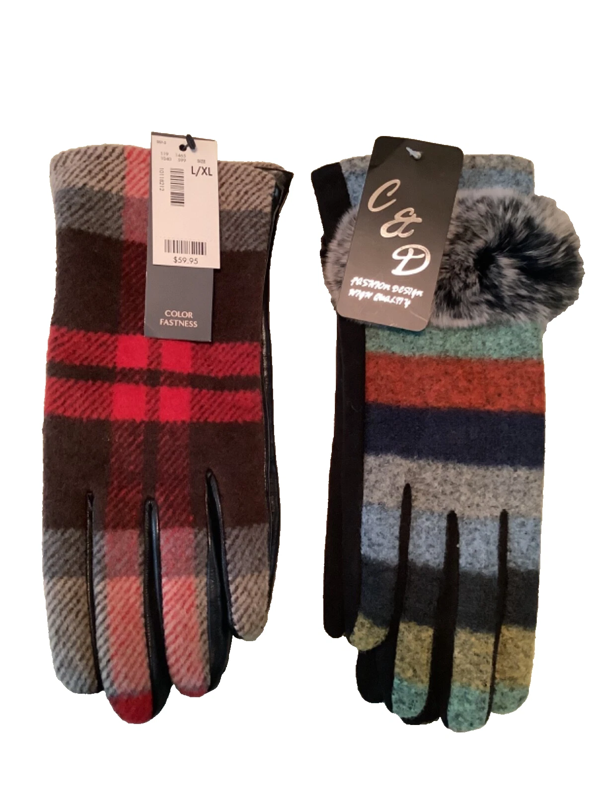 (2) Pair of Gloves Lot The Limited & C&D Fashion Design Multi-Colored Size L/XL