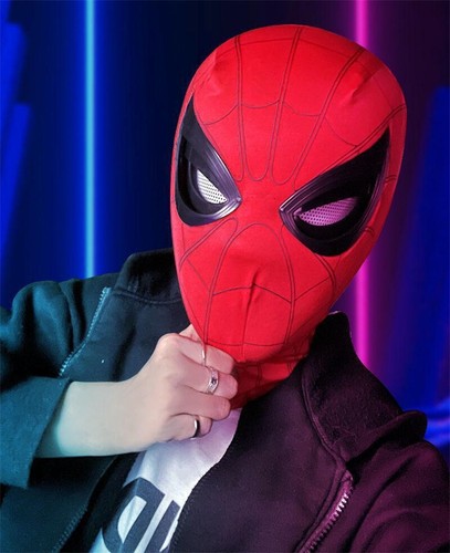 Maschera Cosplay Casco Spiderman Miles Morales Occhi Lampeggiante Oggetto di scena indossabile - Foto 7 di 10