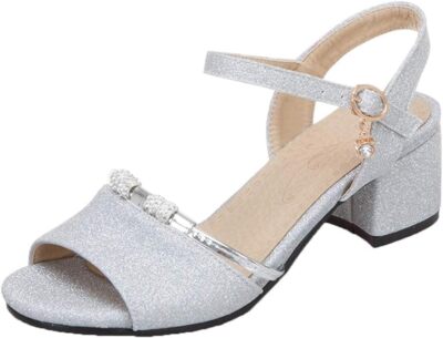 Gr41 Gr37,5 Glitzer Sandaletten Blockabsatz Sandalen Riemchen 5cm