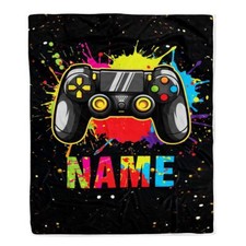 Personalized Gaming Birthday Custom Name Gamer Bedding Blanket for Boys Kids