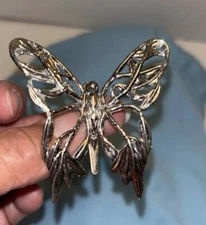 John Hardy Estate Ladies Butterfly Brooch Or Scarf Clip Rhodium Plated  Signed