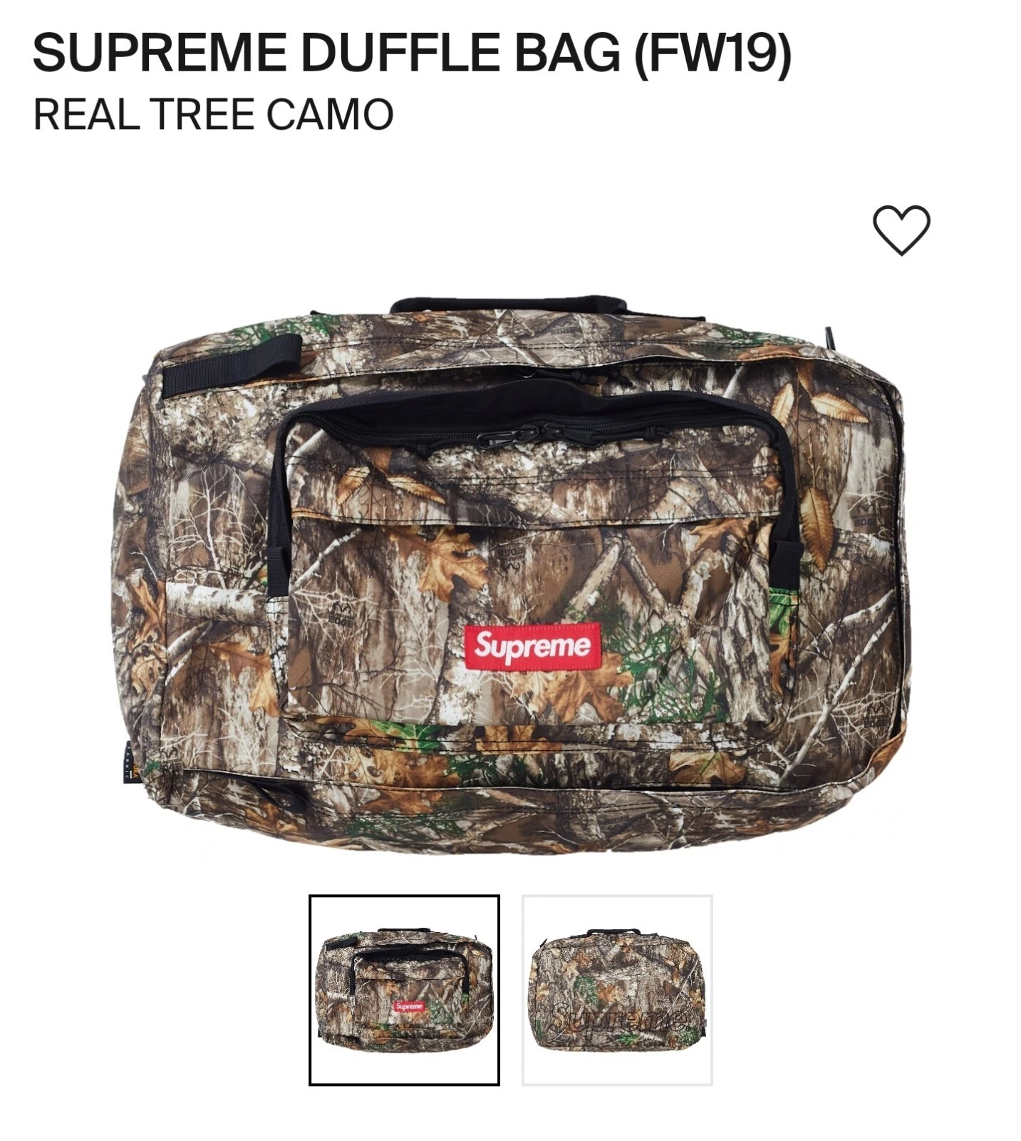 Sac de sport neuf avec étiquette Supreme Real Tree Camo Box logo FW19 homme DS AUTHENTIQUE