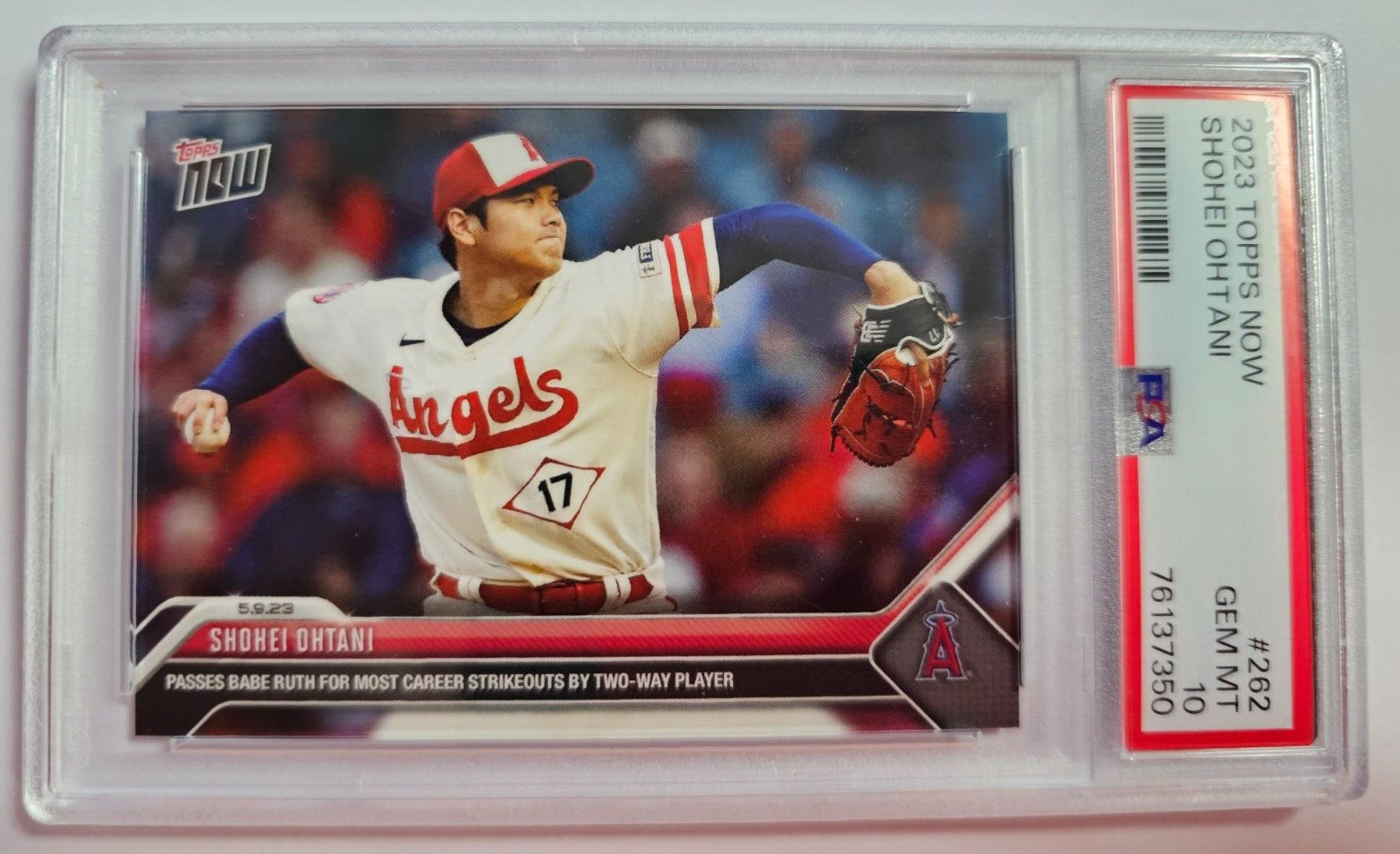 2023 Topps Now #262 Shohei Ohtani Passes Ruth 4 Most K's SP PSA 10 Gem Mint