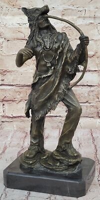 BRONZE INDIAN WARRIOR WITH BOW SCULPTURE STATUE WESTERN FIGURINE HOT CAST FIGURE