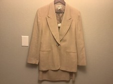 Vintage 90s Christian Dior Single Button Blazer Skirt Suit Size 14 Beige
