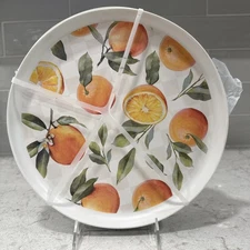Set of 4 ORANGES 10.5” Melamine Dinner Plates C&C CALIFORNIA Checker Citrus NEW