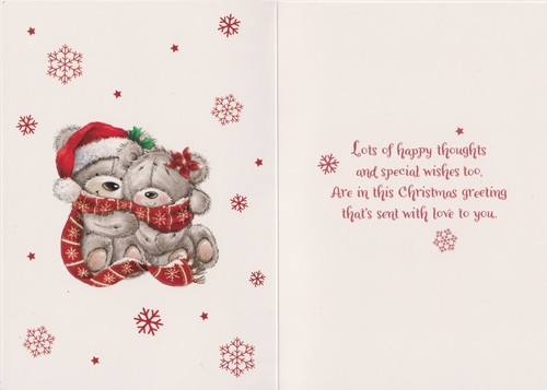BOYFRIEND CHRISTMAS GREETING CARD 7"X5" CUTE BEARS GOLD DESIGN - Picture 2 of 2