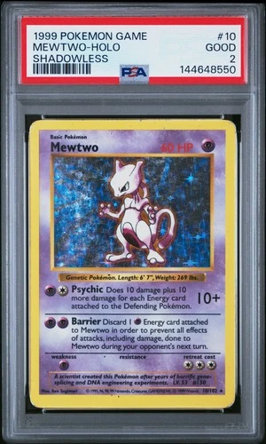 PSA 2 Mewtwo 10/102 1999 Base Set Shadowless Holo Rare Pokemon Card
