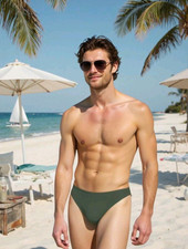 Olive Green Men's Swim Bikini Briefs. Size Medium 32"-34"