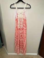 Zara Womens Bohemian Sleeveless Maxi Dress With Crochet Back Orange XS-S
