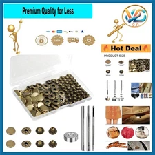 Leather Snap Fasteners Kit 24 Sets Antique Brass Durable Metal Snaps New