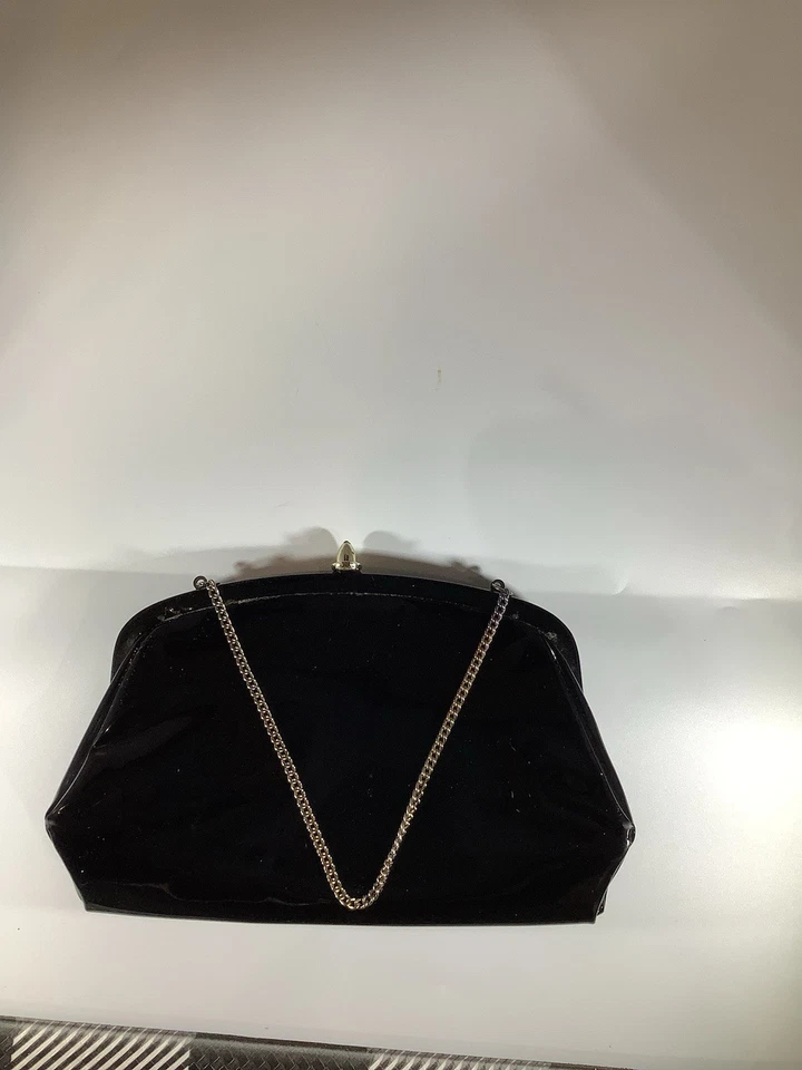 Винтажный лакированная кожа застежки сумочки вечер ручная сумка черный шикарный - Изображение 2 из 4