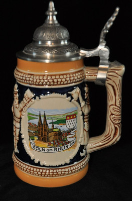 Western Germany Vintage  Beer Stein Koln am Rhein Cologne Lidded Octoberfest