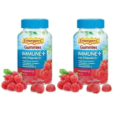 2 Pack | Emergen-C Immune Plus with Vitamin D Raspberry Flavored Gummies 45 ct