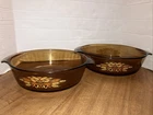 Vintage Anchor Hocking Amber Glass Harvest Wheat Casserole Dish #437 & #438